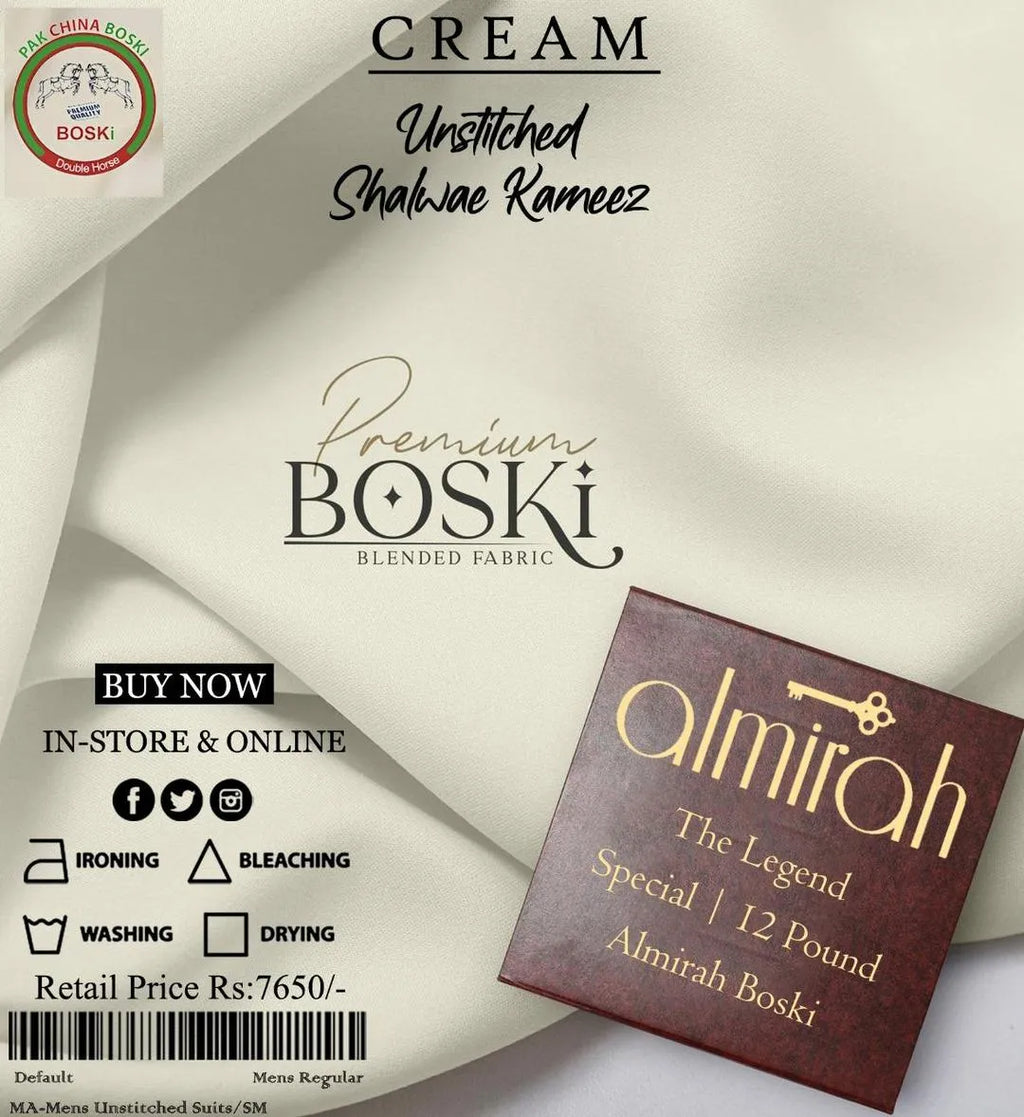 Unstitched Boski Suit Off-White 12-Pound Premium Quality