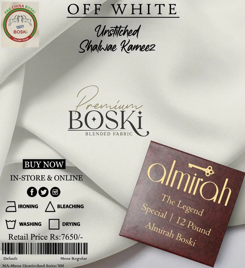 Unstitched Boski Suit Off-White 12-Pound Premium Quality