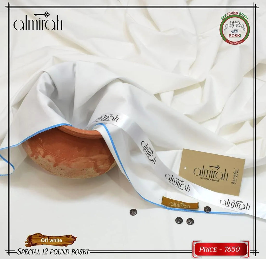 Unstitched Boski Suit Off-White 12-Pound Premium Quality