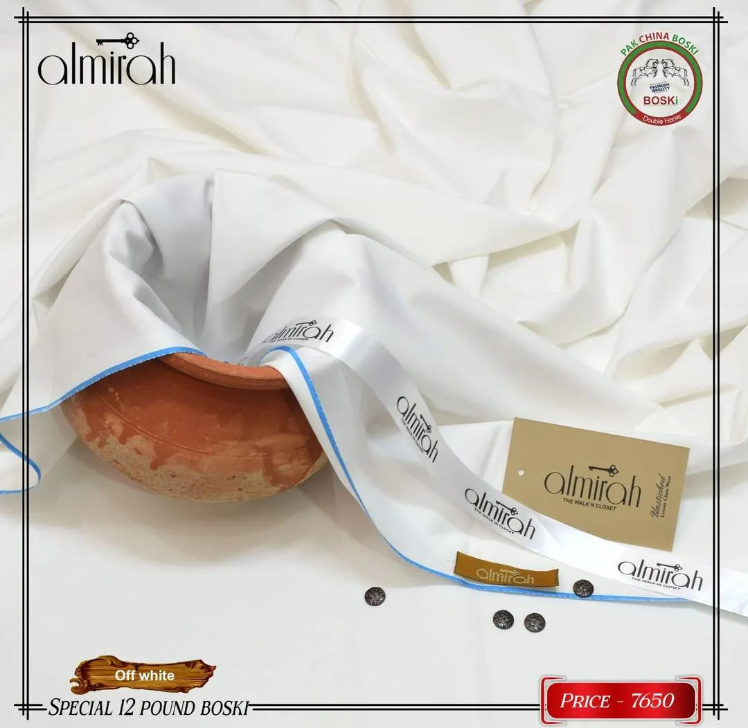 Unstitched Boski Suit Off-White 12-Pound Premium Quality
