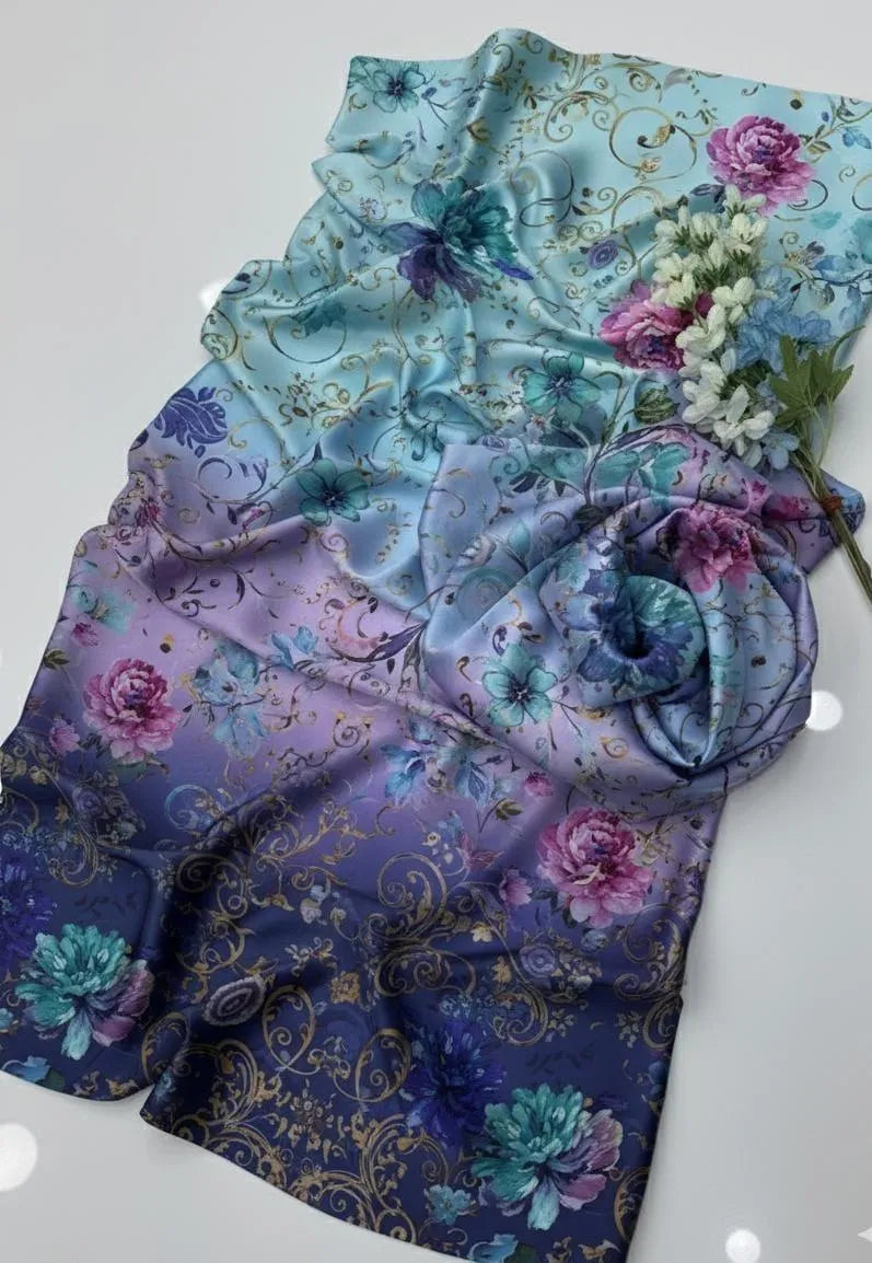 Women's 3-Piece Silk Floral Suit Blue Indigo Summer Wear