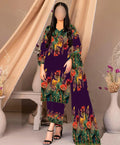 3 Pcs Silk Printed Suit Purple Summer Collection
