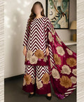 3 Pcs Silky Printed Suit Red Summer Collection