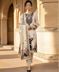 Women's 3-Piece Silk Suit Off-White Digital Print Wedding Eid