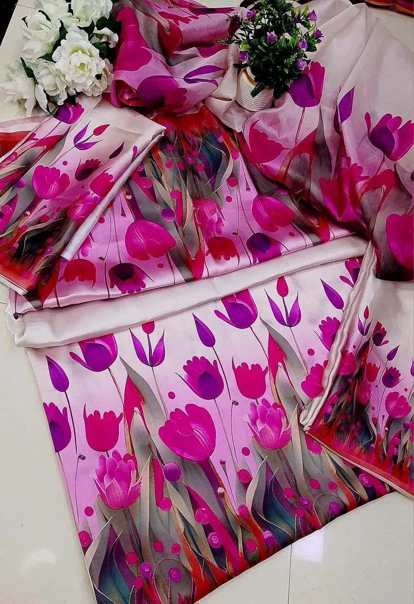 3 Pcs Silky Printed Suit Multicolor Summer Collection
