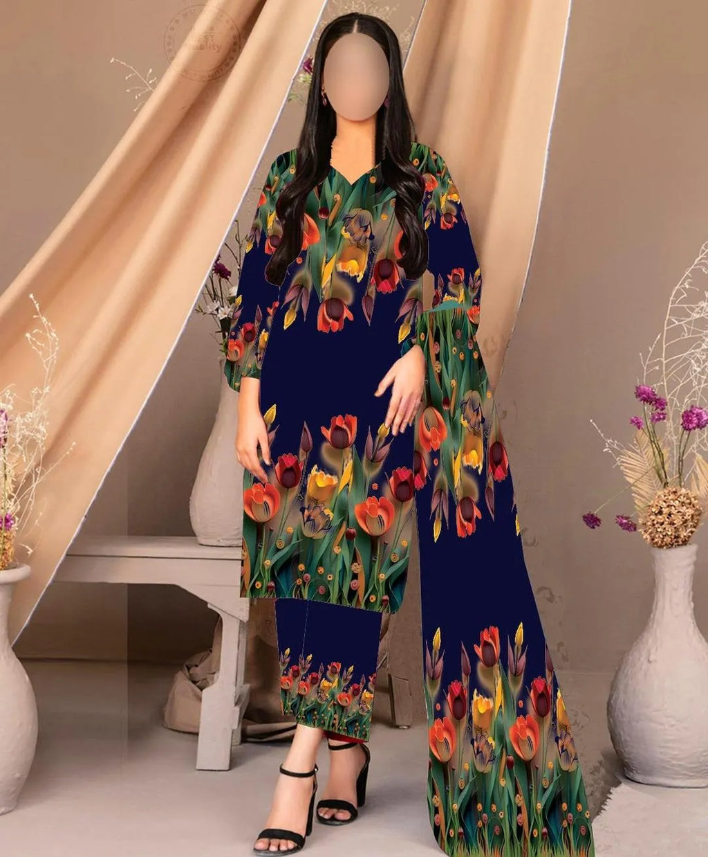 3 Pcs Silky Printed Suit for Women Multicolor Summer Collection