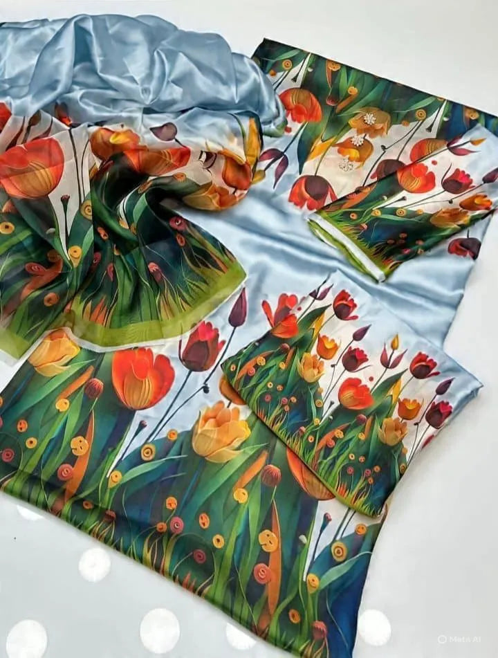 Women's 3-Piece Silk Tulip Suit Multicolor Summer Eid Wear