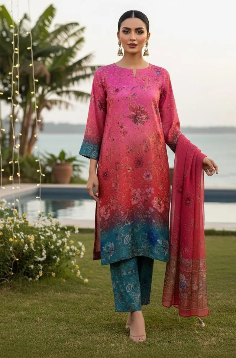 3 Pcs Silky Printed Suit for Women Summer Multicolor