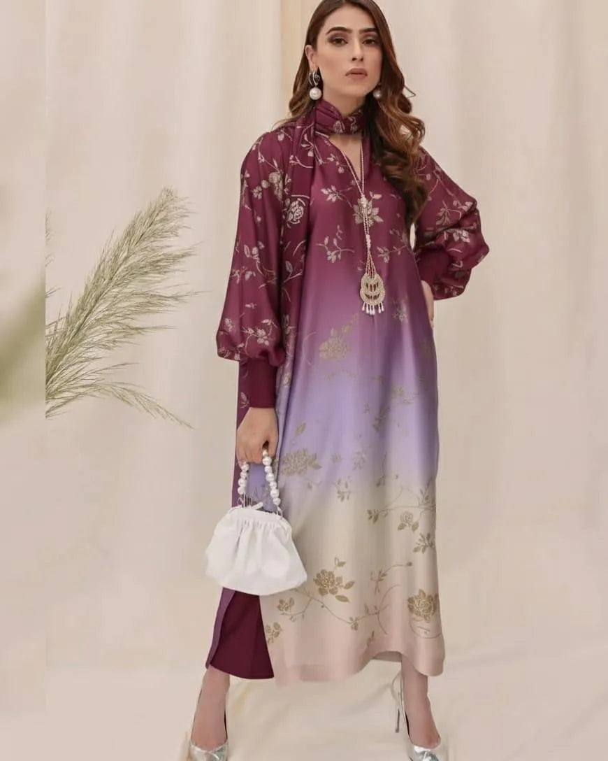 Women's 3-Piece Silk Suit Ombre Burgundy Lavender