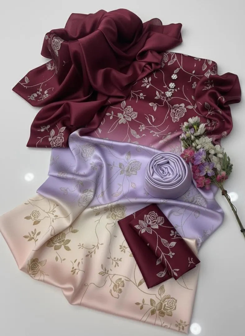Women's 3-Piece Silk Suit Ombre Burgundy Lavender