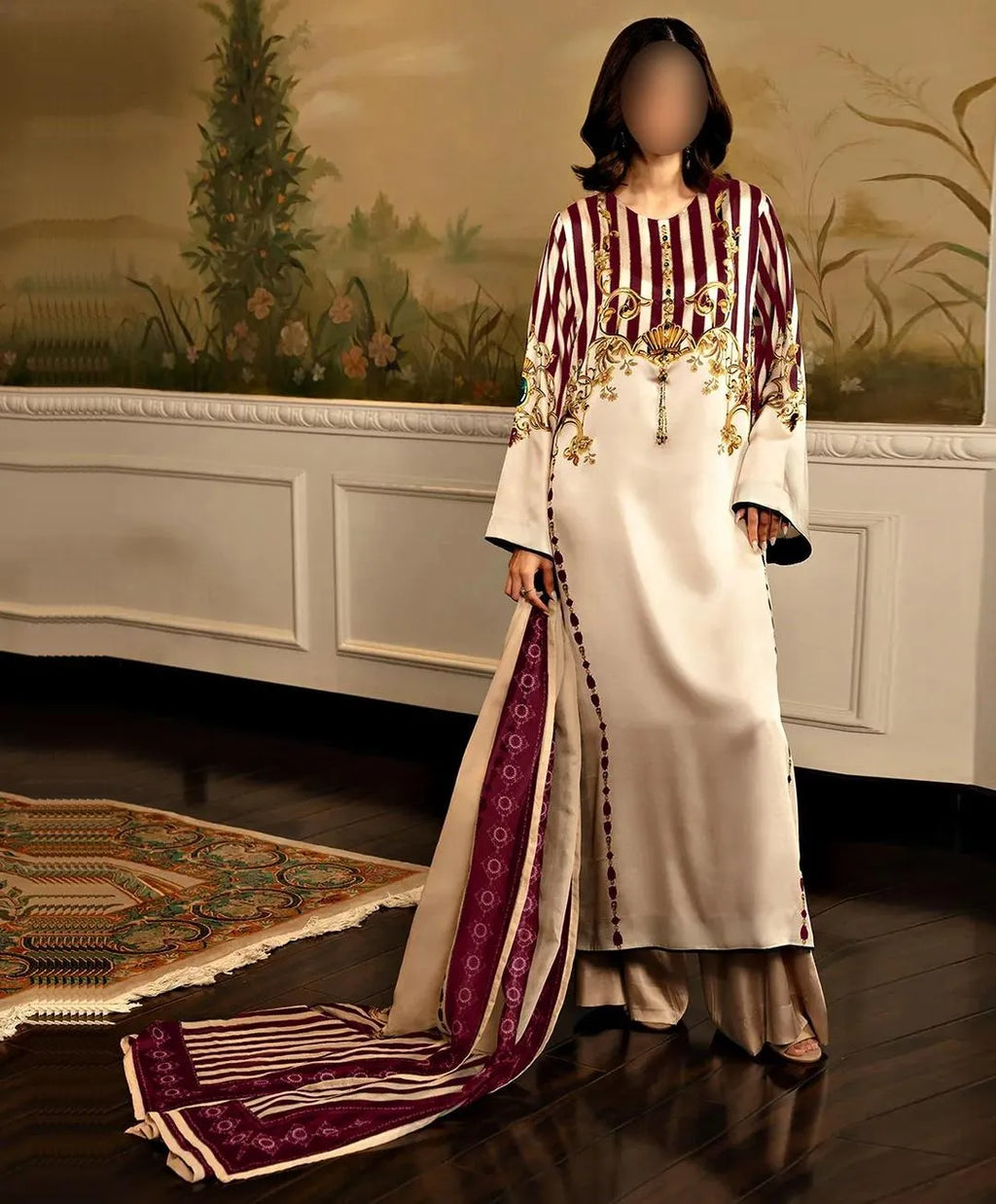 Women's 3-Piece Silk Printed Suit Multicolor Summer Eid Wedding Party Wear