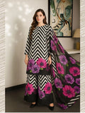 Women's 3-Piece Silk Suit Black White Zigzag Pink Anemone Flowers