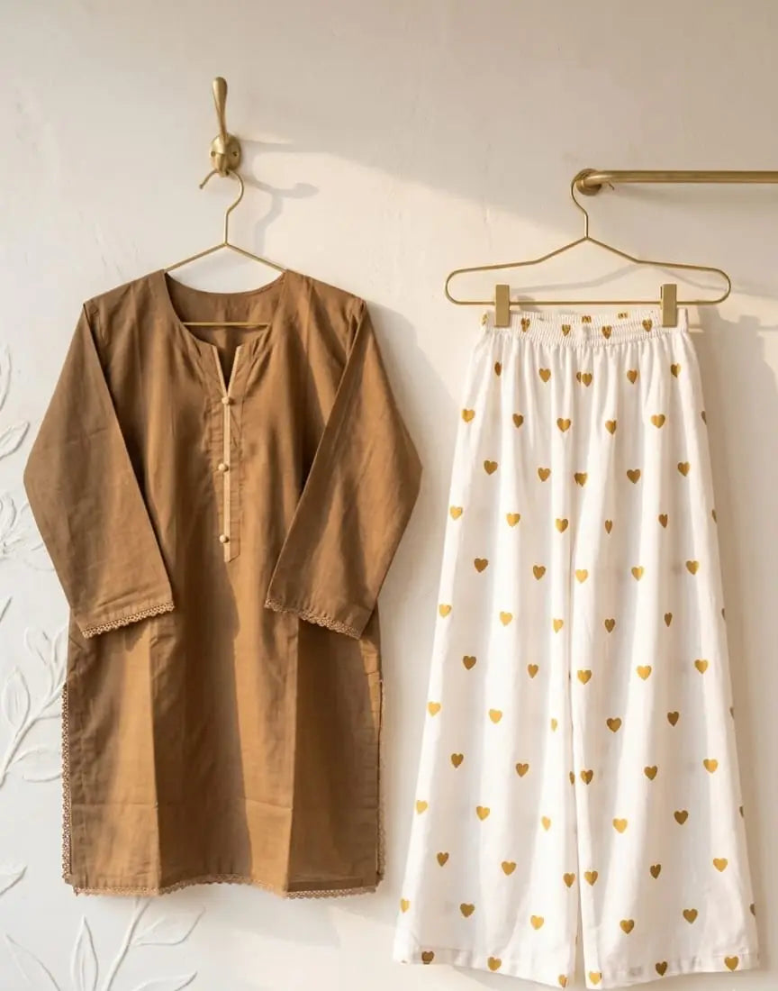Trending 2 Pcs Women's Stitched Cotton heart style Shirt And printedTrouser