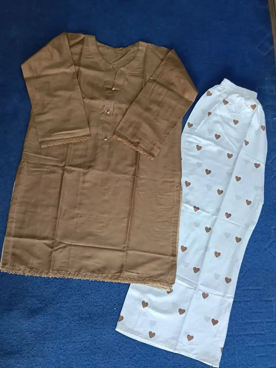 Trending 2 Pcs Women's Stitched Cotton heart style Shirt And printedTrouser