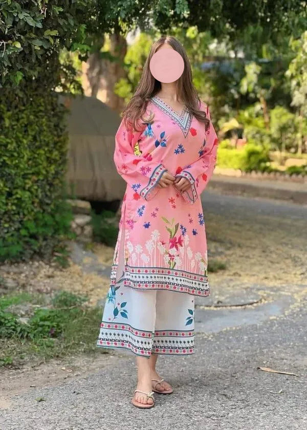 2 Pcs Women's Stitched Lawn Printed Co-Ord Set