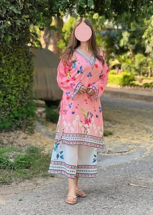 2 Pcs Women's Stitched Lawn Printed Co-Ord Set