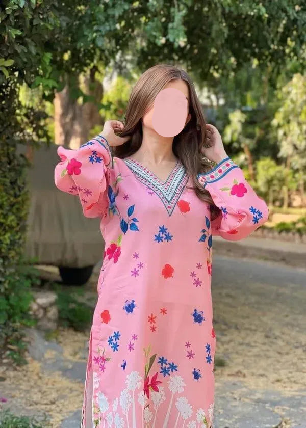 2 Pcs Women's Stitched Lawn Printed Co-Ord Set