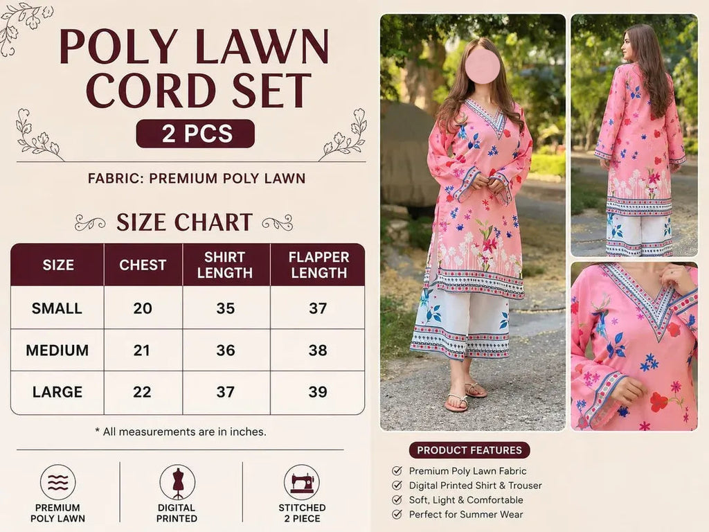 2 Pcs Women's Stitched Lawn Printed Co-Ord Set