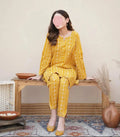 2 Pcs Women's Stitched Linen Block Printed Shirt And Trouser