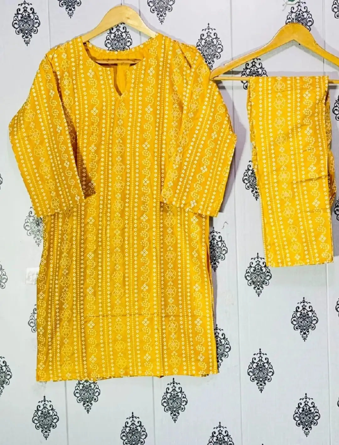 2 Pcs Women's Stitched Linen Block Printed Shirt And Trouser
