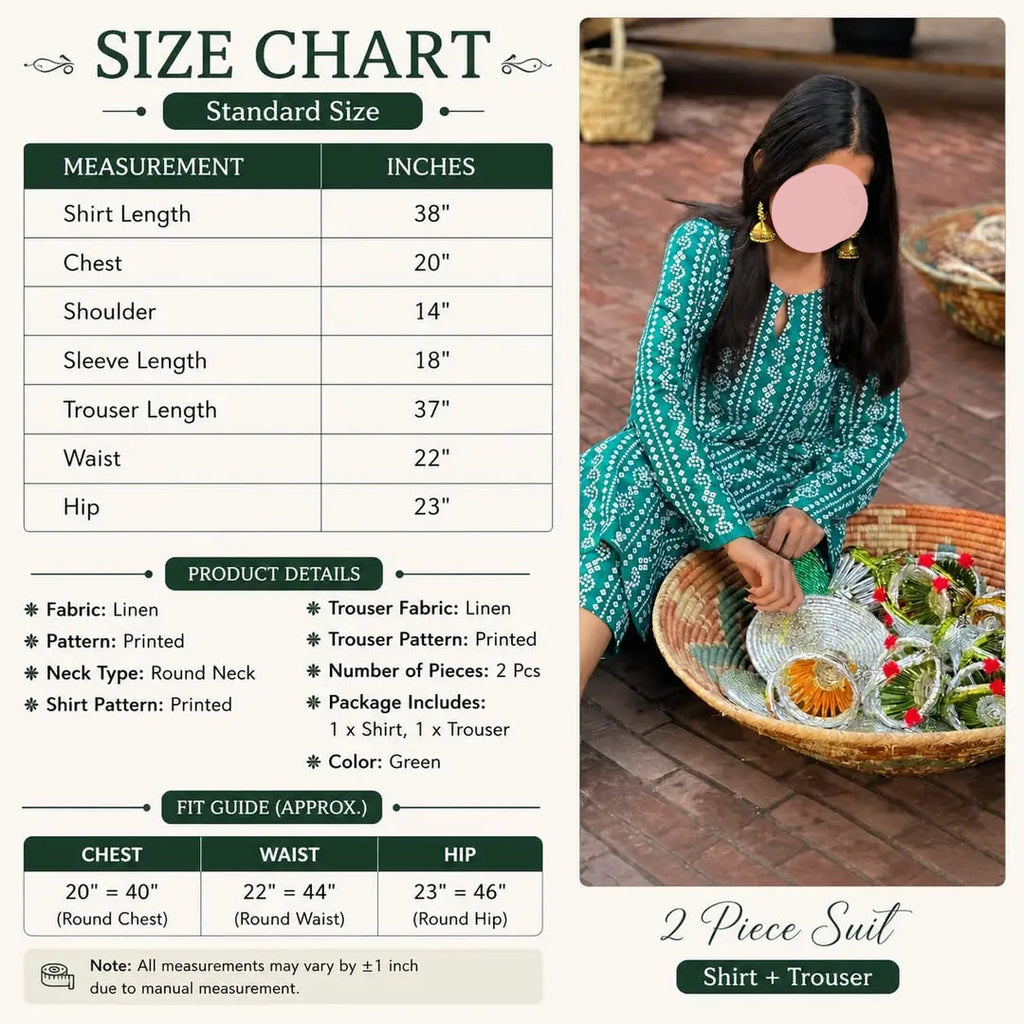 2 Pcs Women's Stitched Linen Block Printed Shirt And Trouser