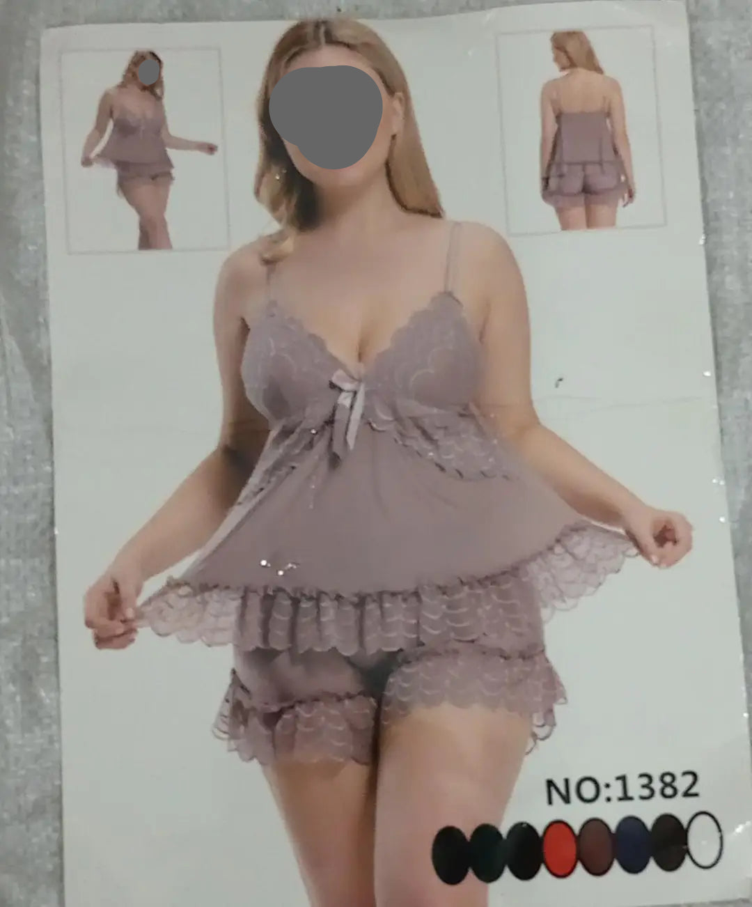 2 Pcs Women's Stitched Silk Lace-Work Night Suit / Imported Short Nighty (Top & Short)