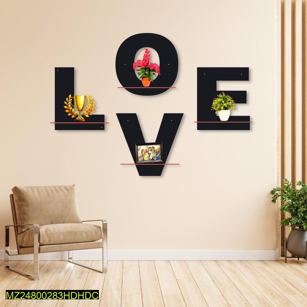 Love Wall Art Set of 4 MDF Shelves Black