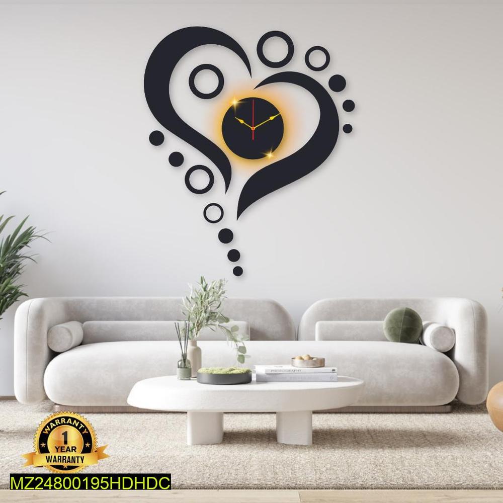 Heart Shaped Wall Clock with Backlight Black 16x16