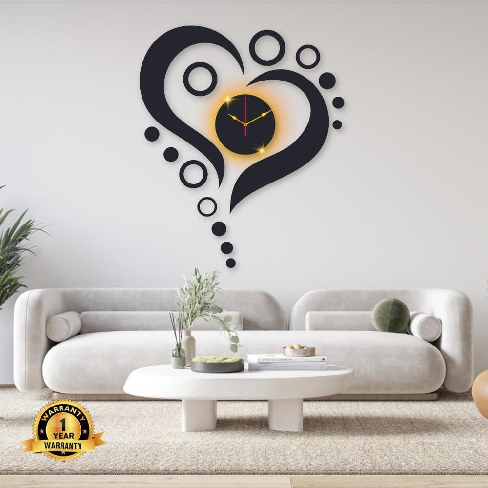 Heart Shaped Wall Clock with Backlight Black 16x16
