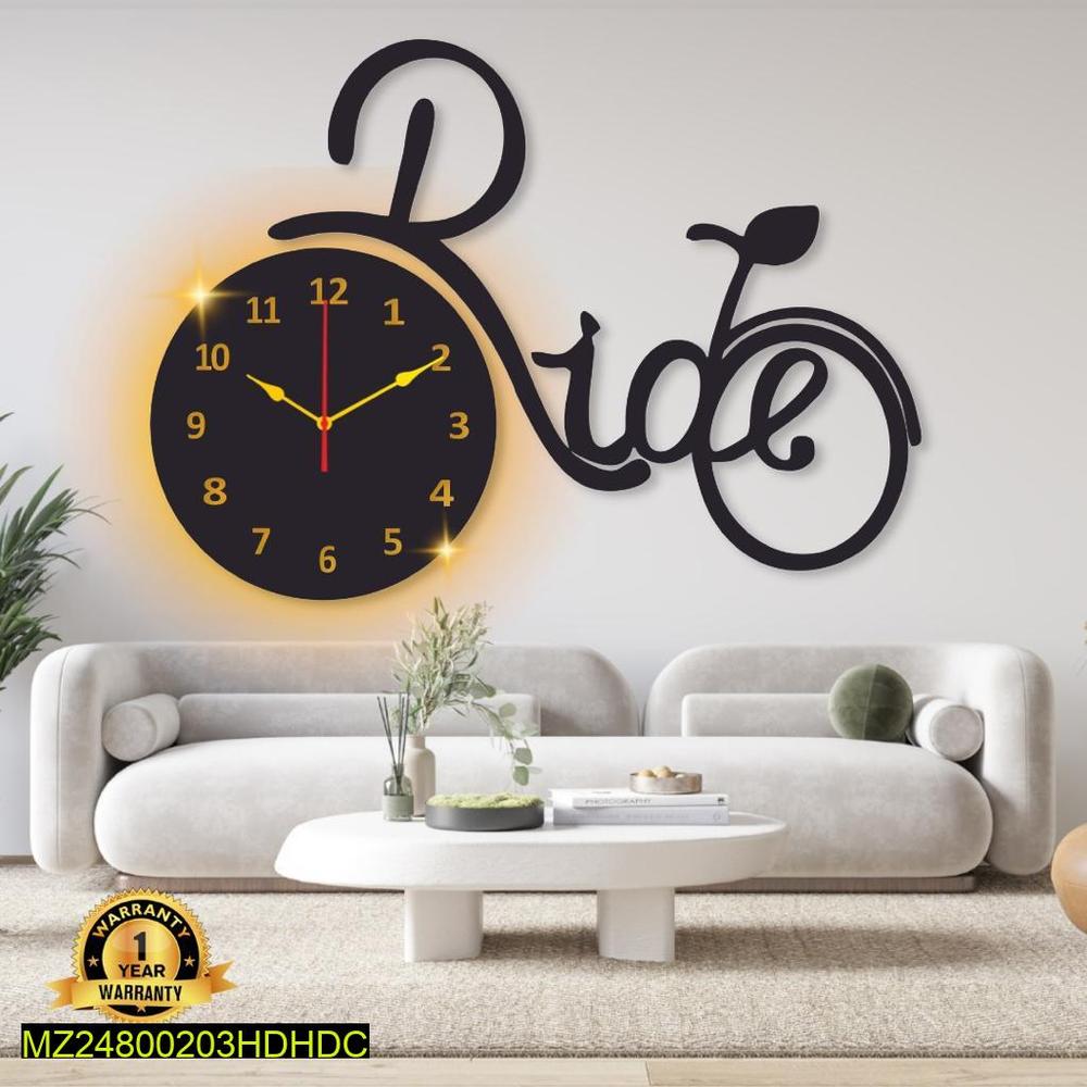 Bicycle Wall Clock Black Glowing Backlight Modern Home Decor
