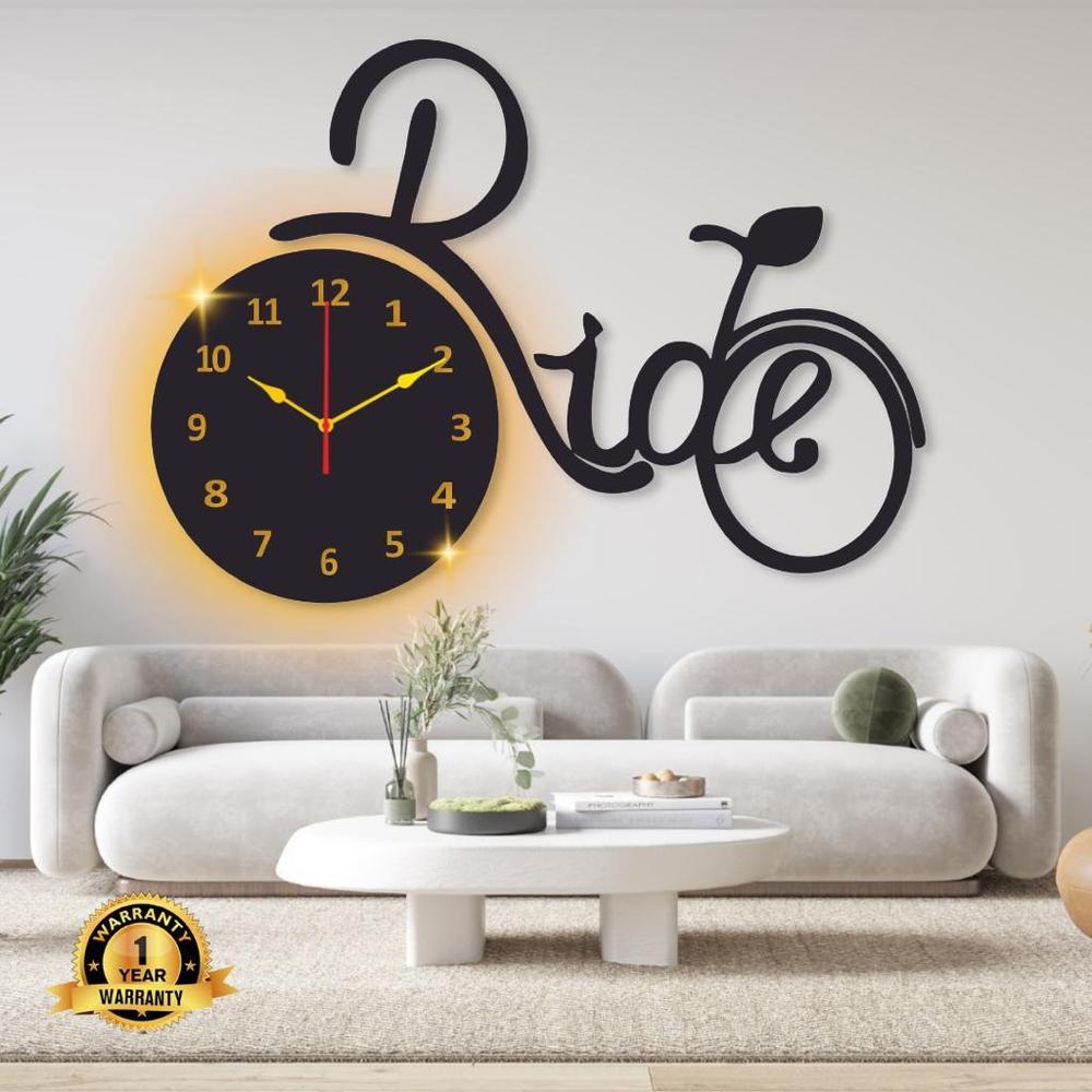 Bicycle Wall Clock Black Glowing Backlight Modern Home Decor