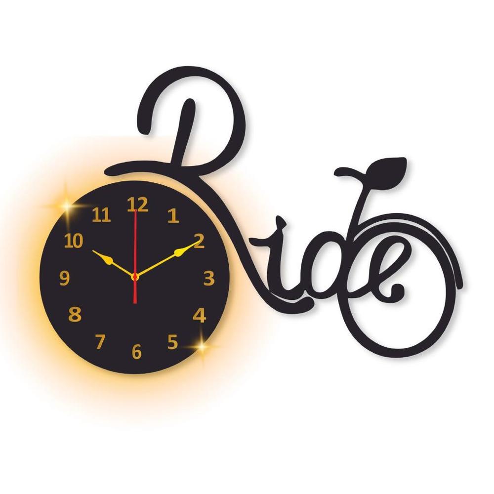 Bicycle Wall Clock Black Glowing Backlight Modern Home Decor