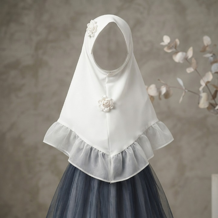 Kids Girls Hijab Korean Chiffon With Handmade Flower | Black