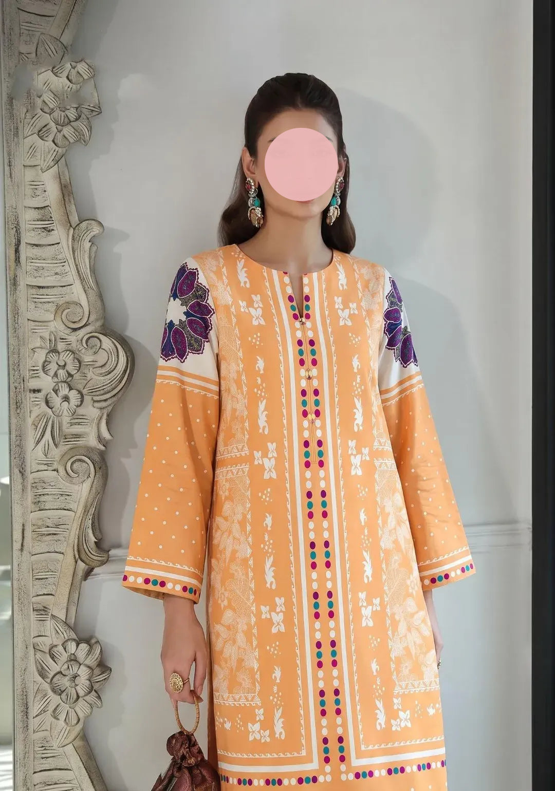 Orange Printed Lawn 2Pcs Shirt Trouser Set