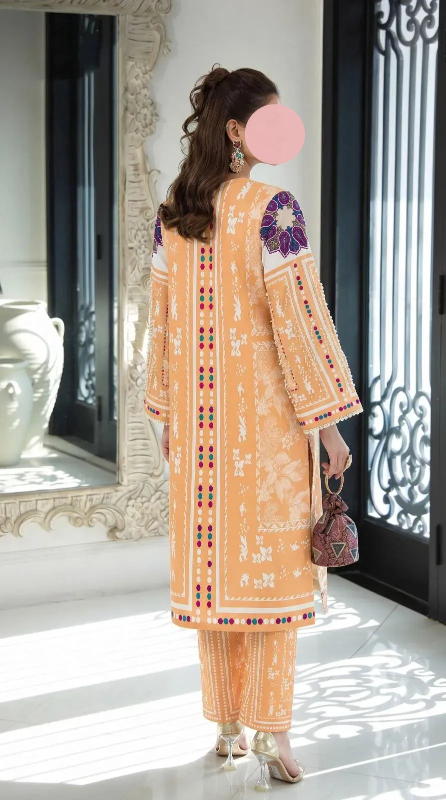 Orange Printed Lawn 2Pcs Shirt Trouser Set