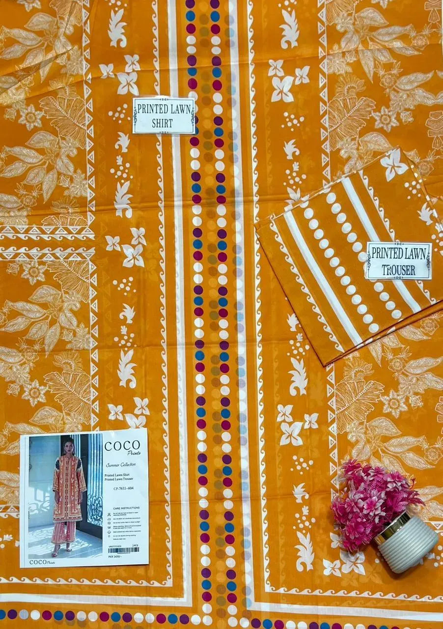 Orange Printed Lawn 2Pcs Shirt Trouser Set