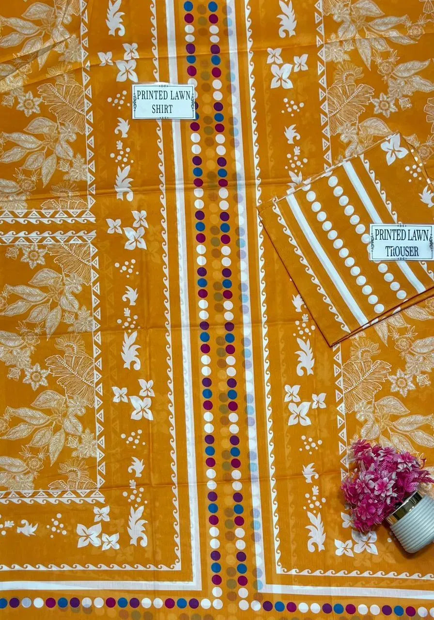 Orange Printed Lawn 2Pcs Shirt Trouser Set