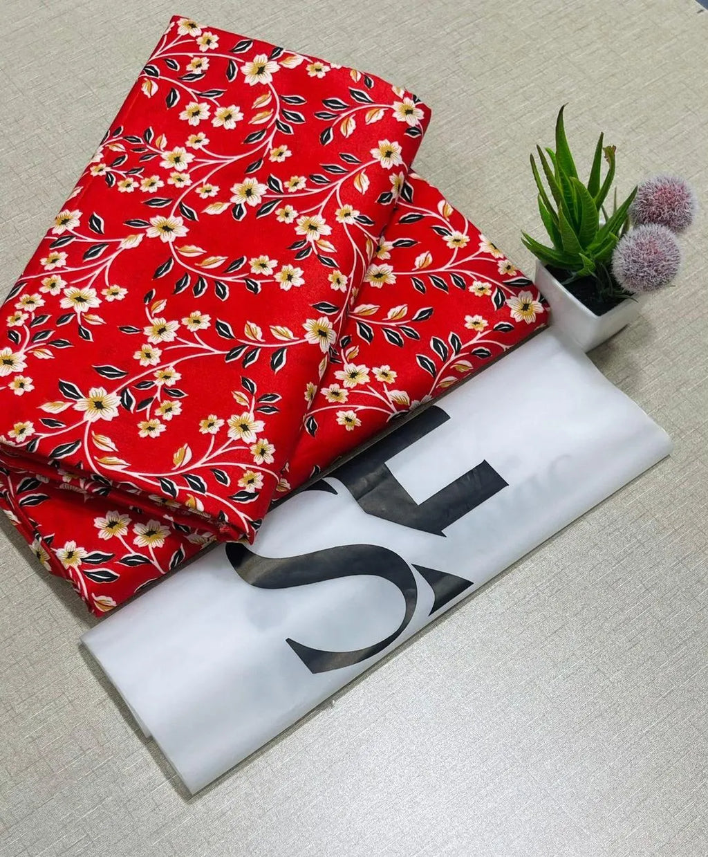 Red Floral Unstitched Fabric 92 Inches Wide