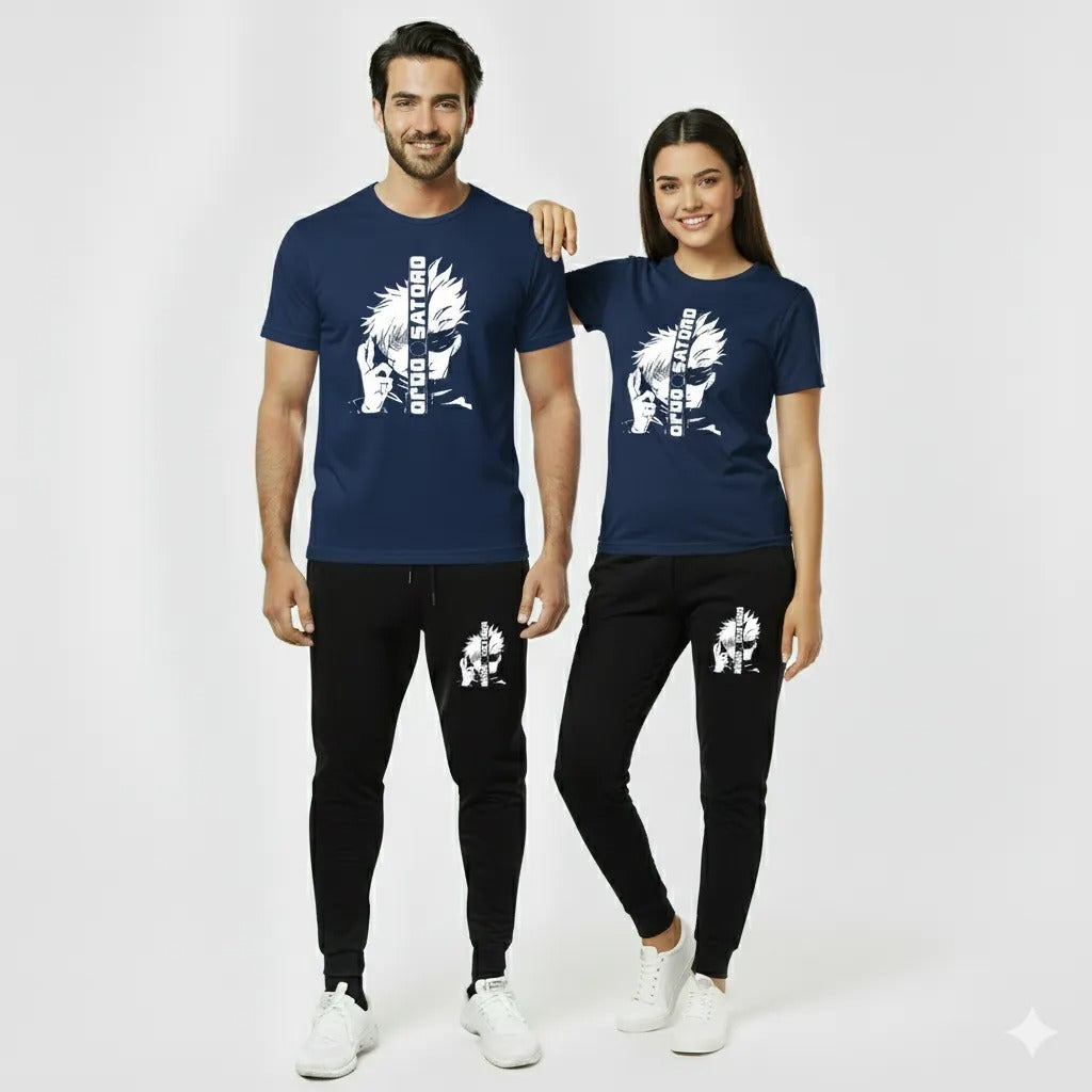 Top Trending Gojo Satoru Anime Printed Tracksuit for Men & Women – Premium Casual T-Shirt & Trouser Set(Random Color Size Medium)