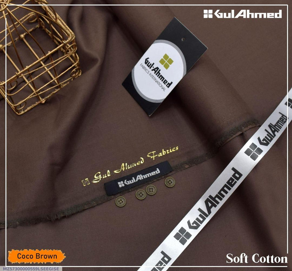 GulAhmed Men's Soft Cotton Plain Suit Coco Brown