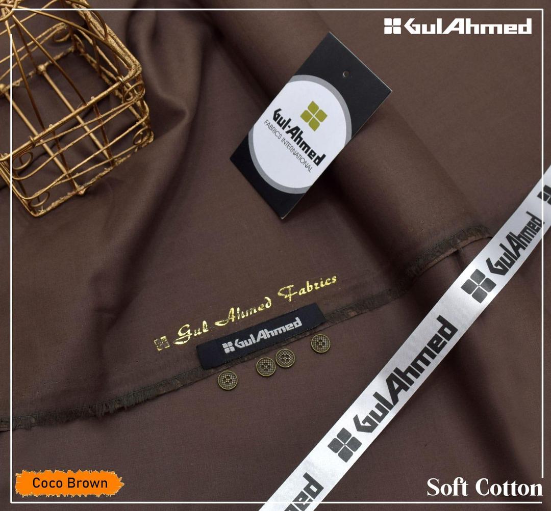GulAhmed Men's Soft Cotton Plain Suit Coco Brown