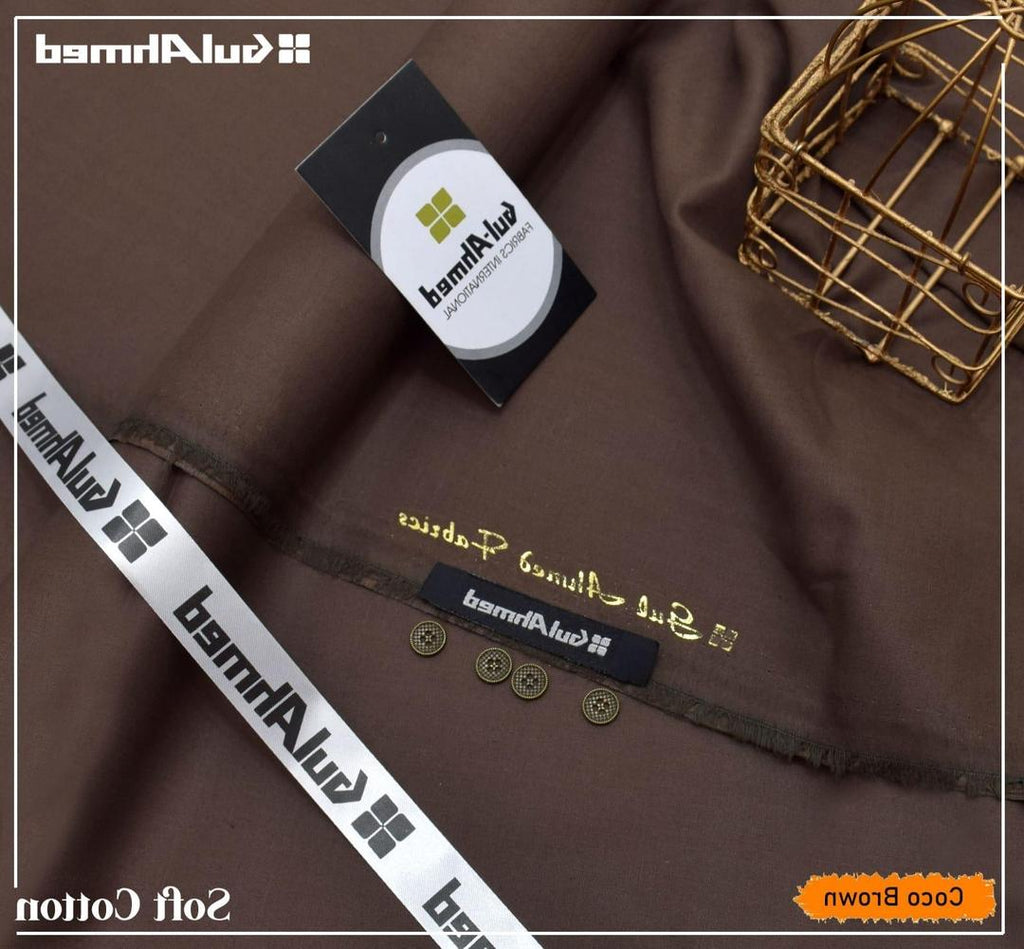 GulAhmed Men's Soft Cotton Plain Suit Coco Brown