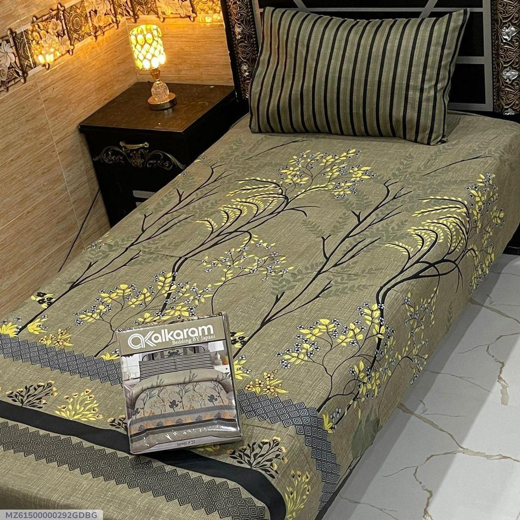 Cotton Printed Single Bedsheet Green 4Pcs Set