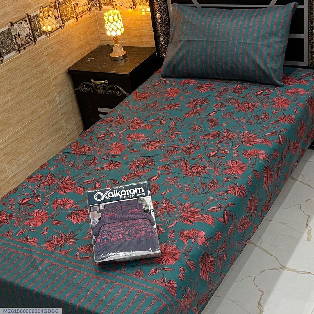 Single Bed Cotton Salonica Bedsheet Set Green Red Floral