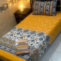 Cotton Salonica Bedsheet Set Mustard Blue Gold Floral Single