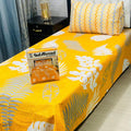 Yellow Cotton Printed Single Bedsheet Set 4 Pcs