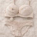 Cute Fur Style Double Padded Woolen Bikini Set – Soft Beige Plush Bra & Panty Lingerie Set - Size 38