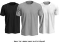 Pack of 3 Premium Half Sleeves Round Neck Plain Color T-Shirts for Men & Boys – Soft Comfortable Fabric (Size Medium)