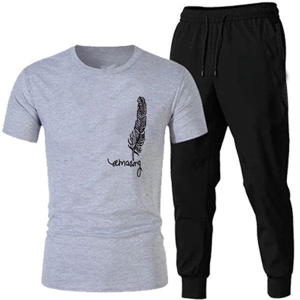 2 PCs Black Trendy Markhor Printed Track Suit for Men & Boys | Soft & Comfortable Summer Wear | Lightweight Breathable Fabric (Medium)