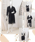 Women's Luxury Silk Nightwear Set with Black Lace – 3 Piece Robe & Slip Dress SKU R-011 (Color Black Free Size)